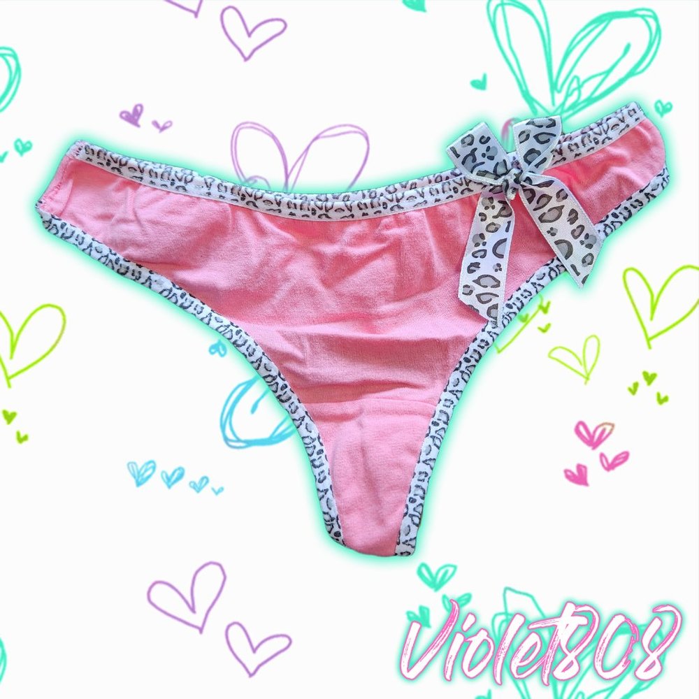 [S] Baby Pink/Salmon Leopard Print G-String Thong